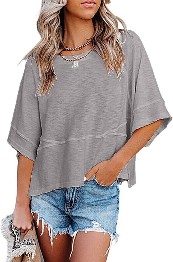 Panel Solid Color Flared Sleeve T-Shirt