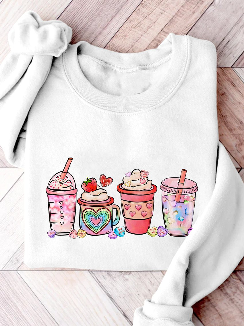Valentine's Day Coffee Drinks Print Sweatshirt