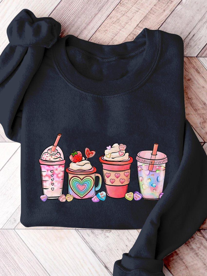 Valentine's Day Coffee Drinks Print Sweatshirt