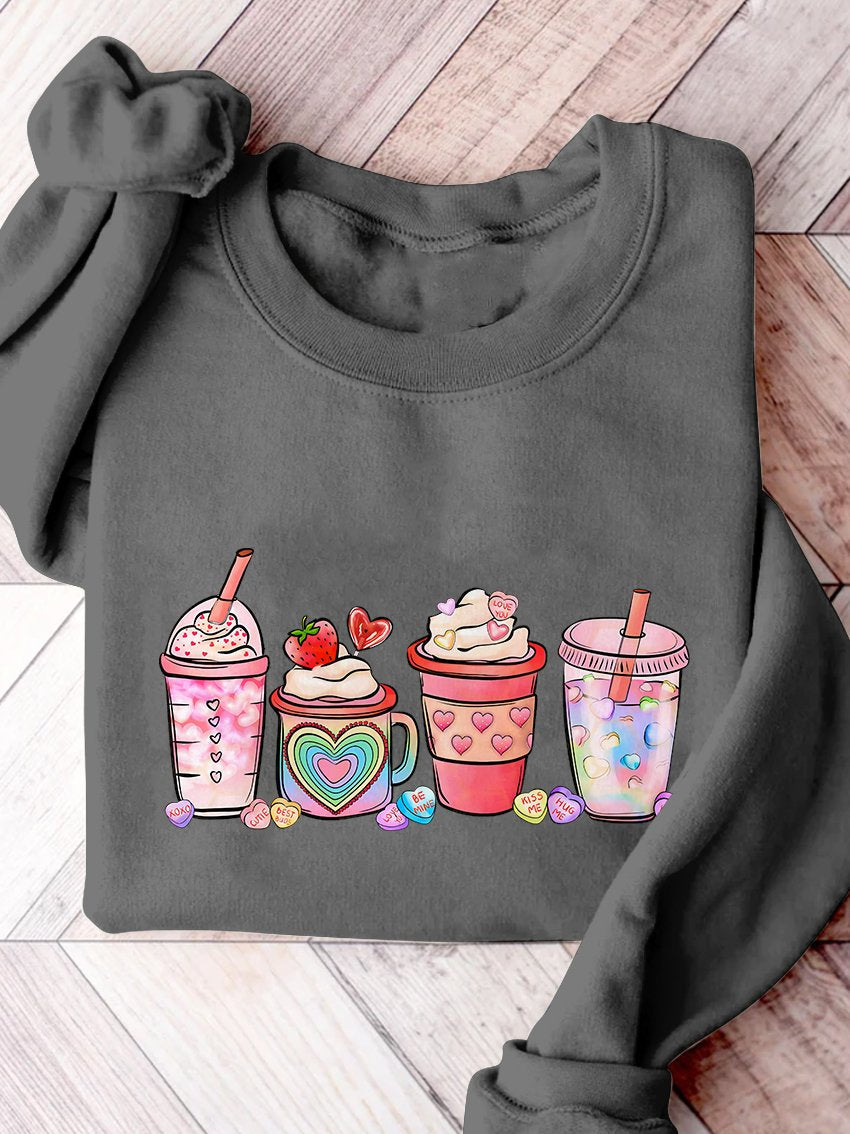 Valentine's Day Coffee Drinks Print Sweatshirt