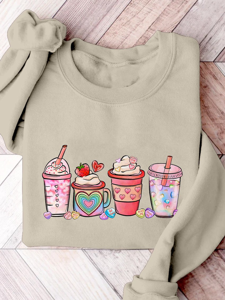 Valentine's Day Coffee Drinks Print Sweatshirt