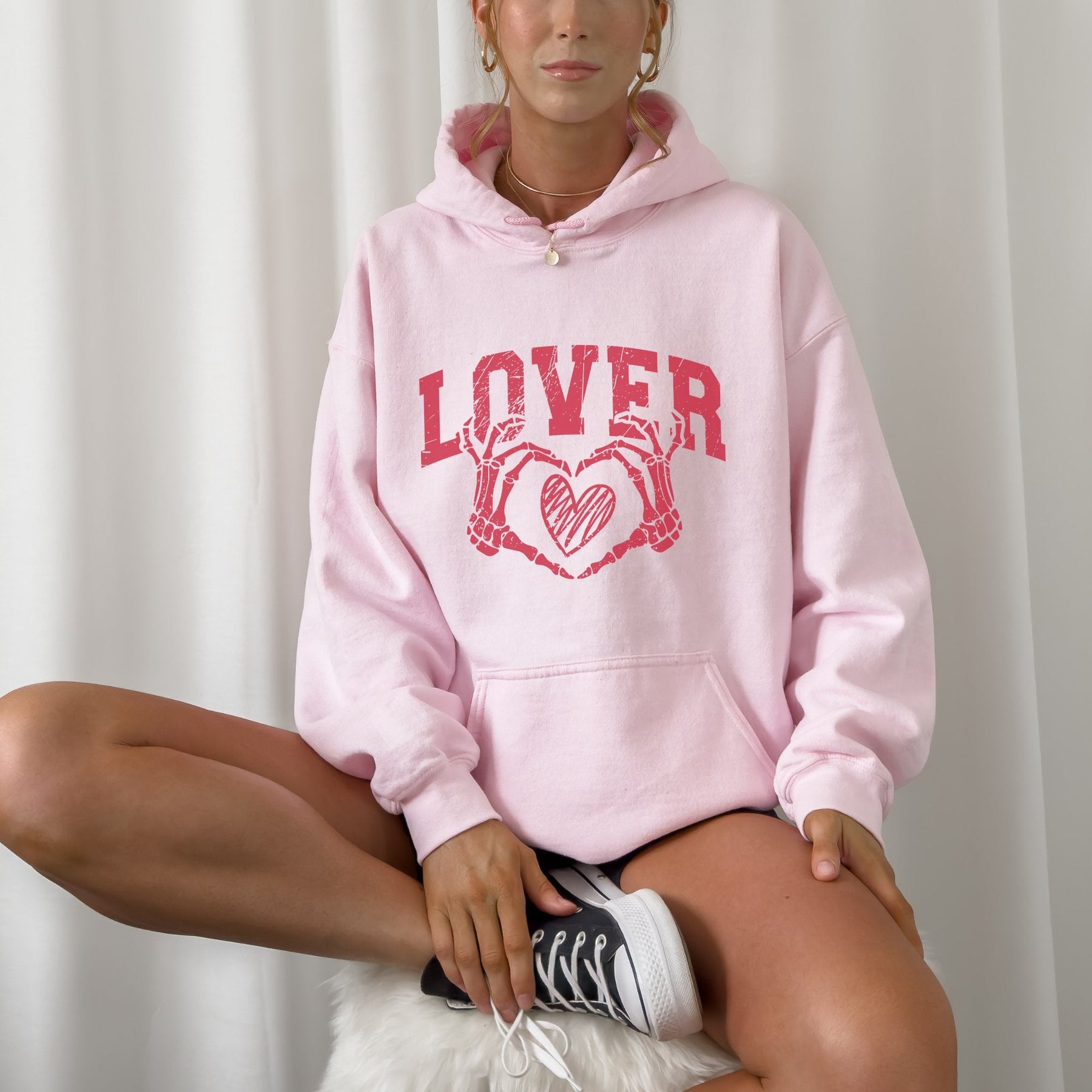 Sweat à capuche graphique LOVER Skeleton Heart Valentines