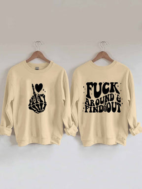 Damen-Sweatshirt „Fuck Around And Find Out“ mit reversiblem Aufdruck