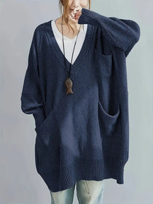Plus Size, Women's Oversized V-Neck Sweater - Soft Cardigan Sweater with Batwing Sleeves