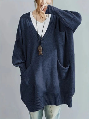 Plus Size, Women's Oversized V-Neck Sweater - Soft Cardigan Sweater with Batwing Sleeves