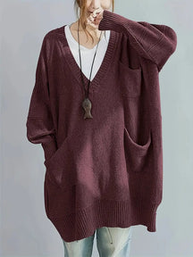 Plus Size, Women's Oversized V-Neck Sweater - Soft Cardigan Sweater with Batwing Sleeves