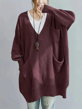 Plus Size, Women's Oversized V-Neck Sweater - Soft Cardigan Sweater with Batwing Sleeves