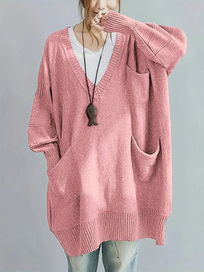 Plus Size, Women's Oversized V-Neck Sweater - Soft Cardigan Sweater with Batwing Sleeves