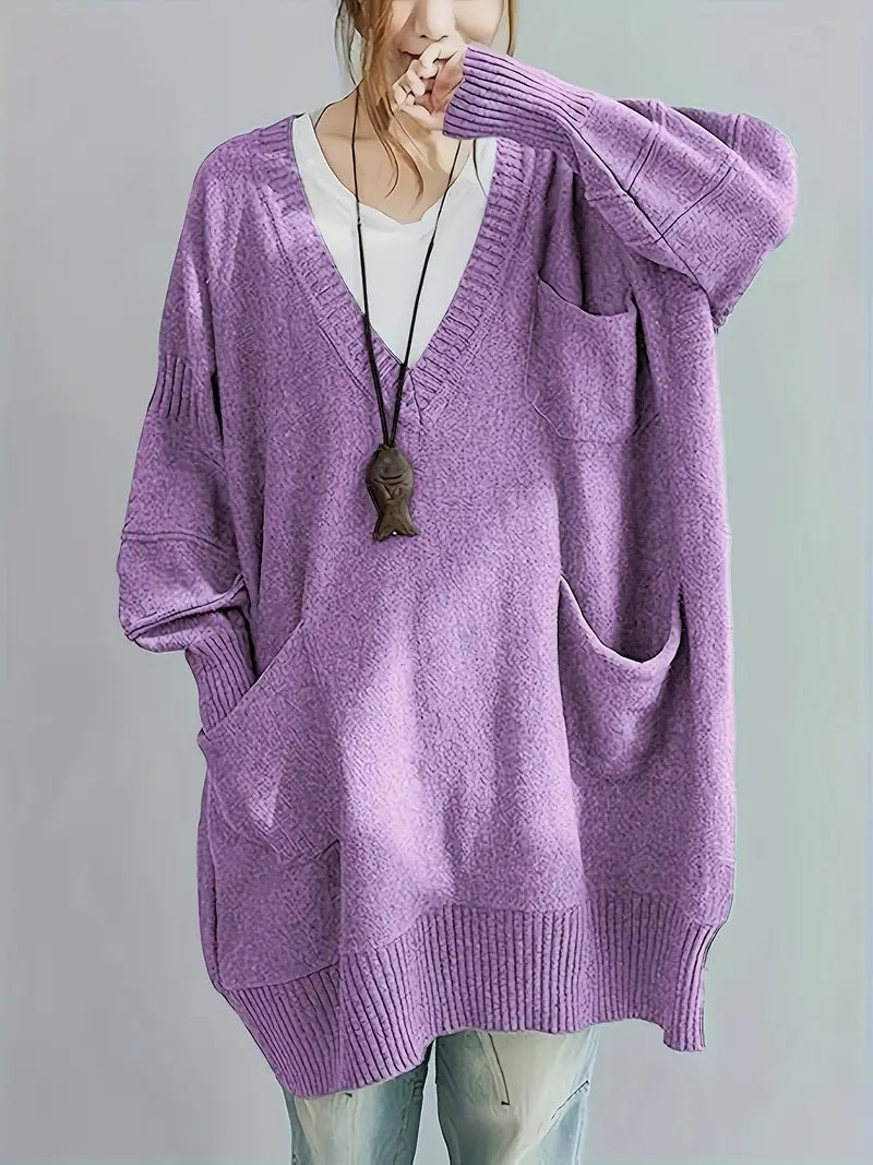 Plus Size, Women's Oversized V-Neck Sweater - Soft Cardigan Sweater with Batwing Sleeves