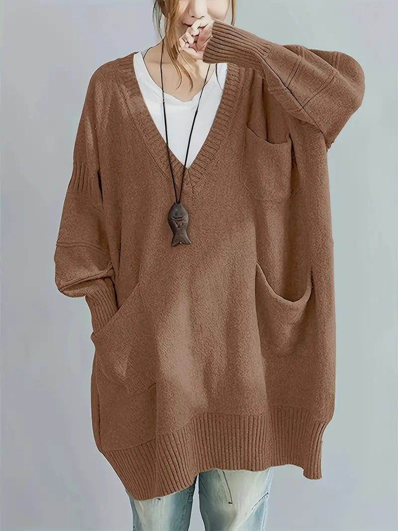 Plus Size, Women's Oversized V-Neck Sweater - Soft Cardigan Sweater with Batwing Sleeves
