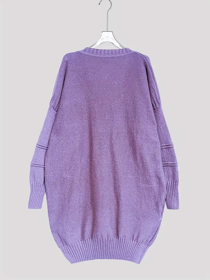 Plus Size, Women's Oversized V-Neck Sweater - Soft Cardigan Sweater with Batwing Sleeves