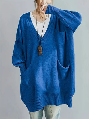 Plus Size, Women's Oversized V-Neck Sweater - Soft Cardigan Sweater with Batwing Sleeves
