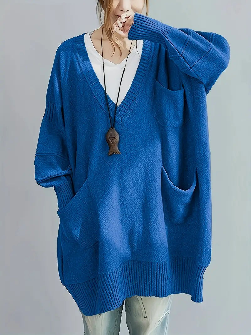 Plus Size, Women's Oversized V-Neck Sweater - Soft Cardigan Sweater with Batwing Sleeves