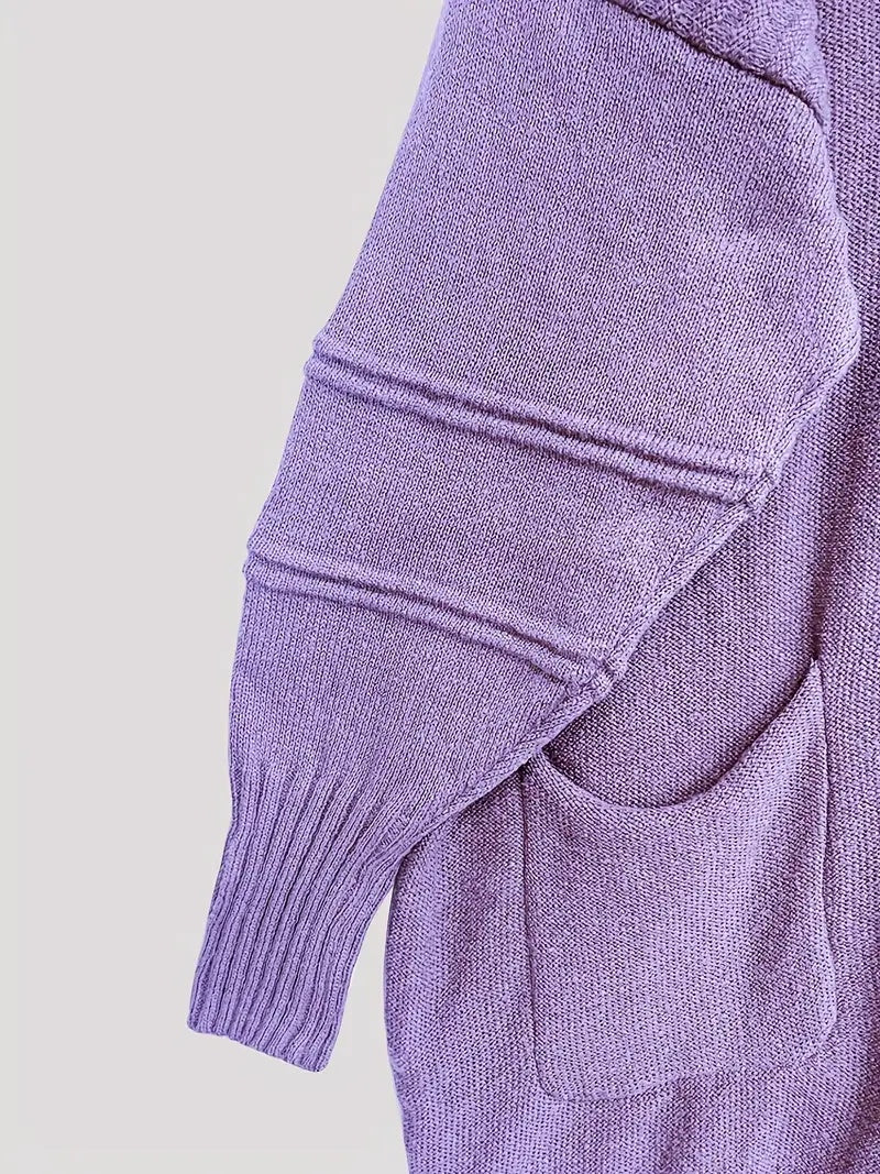 Plus Size, Women's Oversized V-Neck Sweater - Soft Cardigan Sweater with Batwing Sleeves