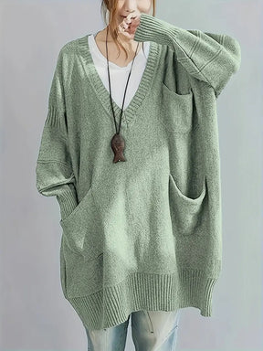 Plus Size, Women's Oversized V-Neck Sweater - Soft Cardigan Sweater with Batwing Sleeves