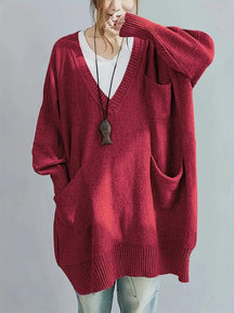 Plus Size, Women's Oversized V-Neck Sweater - Soft Cardigan Sweater with Batwing Sleeves