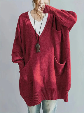 Plus Size, Women's Oversized V-Neck Sweater - Soft Cardigan Sweater with Batwing Sleeves