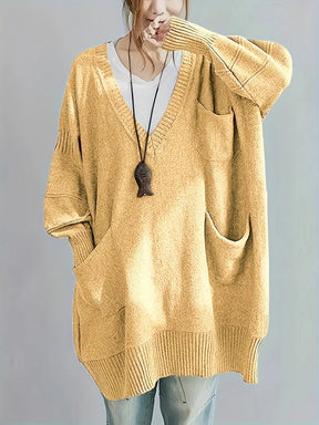 Plus Size, Women's Oversized V-Neck Sweater - Soft Cardigan Sweater with Batwing Sleeves