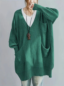 Plus Size, Women's Oversized V-Neck Sweater - Soft Cardigan Sweater with Batwing Sleeves