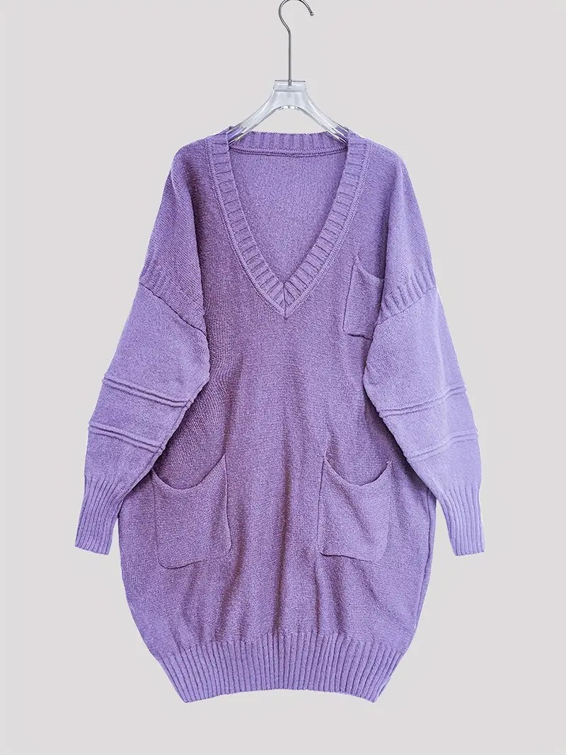 Plus Size, Women's Oversized V-Neck Sweater - Soft Cardigan Sweater with Batwing Sleeves