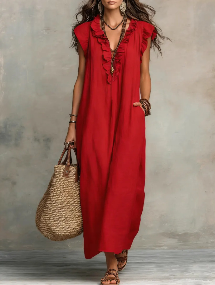 Elegant flowing sleeve floor-length dress