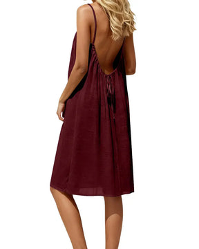 Knee-Length Solid Color Backless Cami Dress