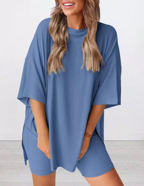 2025 Summer Casual Oversized Shirts Shorts Matching Women's Two Piece Lounge Set