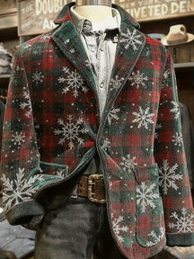 Men'S Retro Christmas Corduroy Blazer Jacket with Santa Print