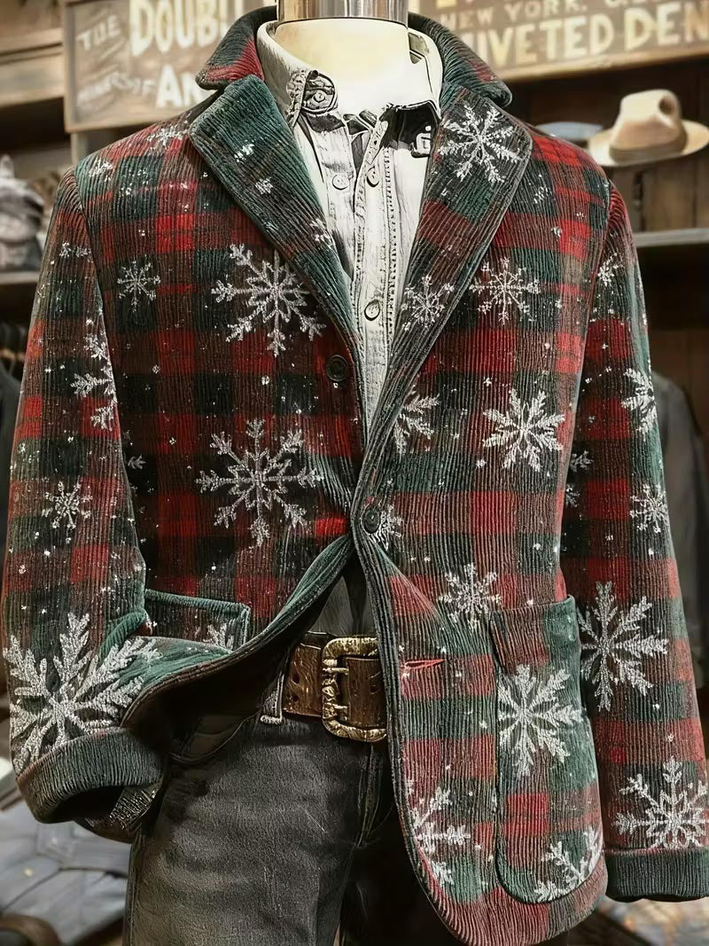 Men'S Retro Christmas Corduroy Blazer Jacket with Santa Print