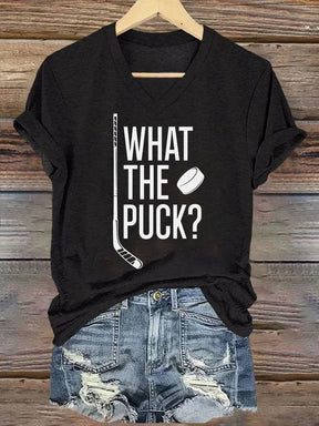 V Neck What The Puck? Hockey T-shirt
