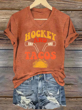 V Neck Hockey And Tacos T-shirt