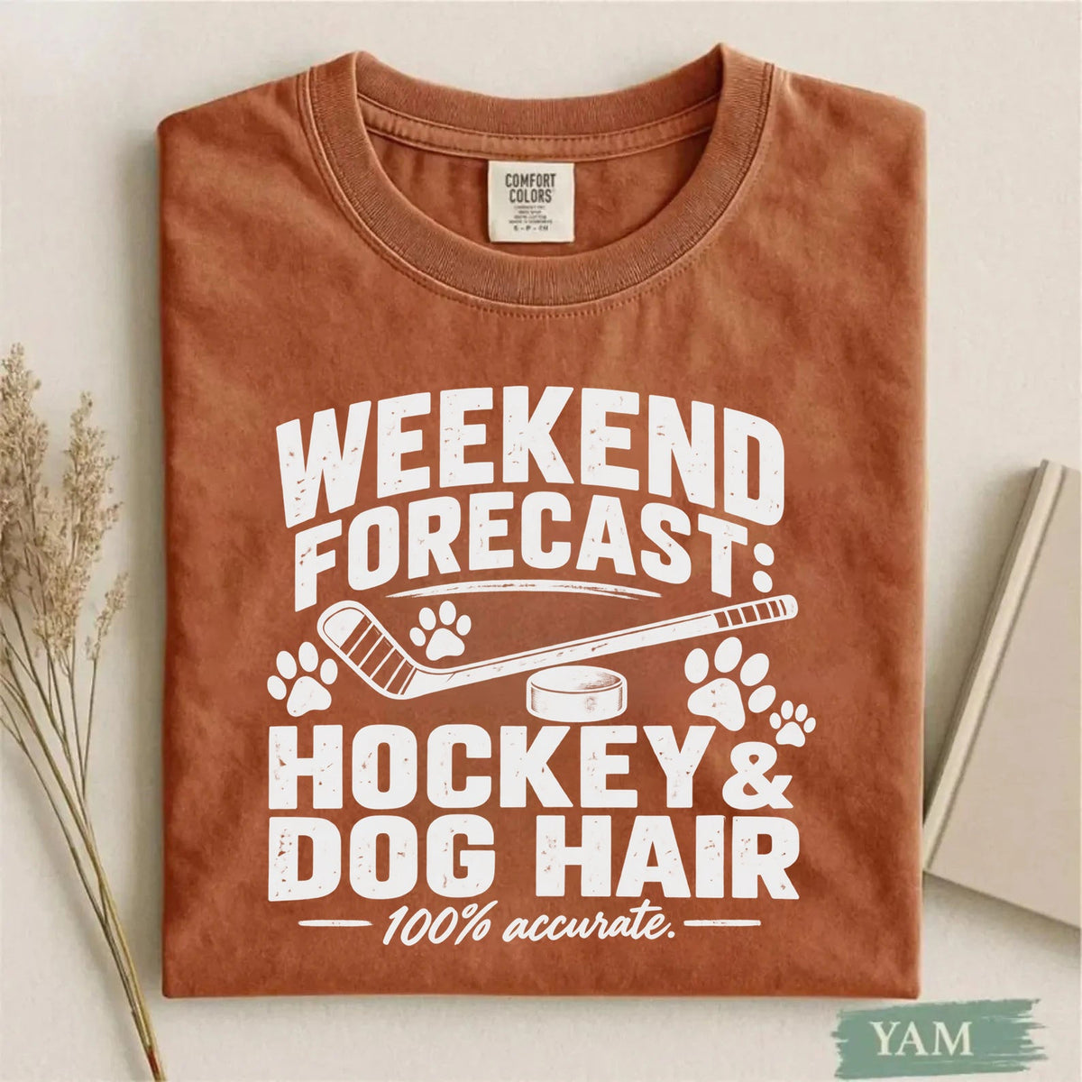 Comfort Colors Weekend Forecast: Hockey & Dog Hair- Funny Hockey T-Shirt