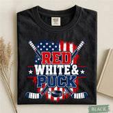 Comfort Colors Red White & Puck – Patriotic Hockey T-Shirt