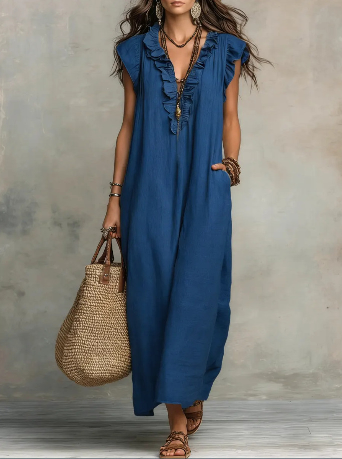 Elegant flowing sleeve floor-length dress