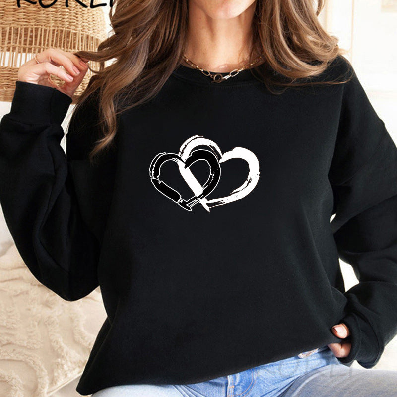 Sweatshirt mit Rundhalsausschnitt und doppeltem Herz-Print