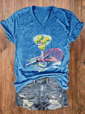Women's Funny Tennis Tennis Lover Print V-Neck T-Shirt