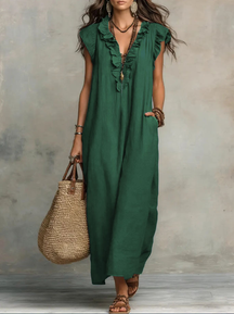 Elegant flowing sleeve floor-length dress