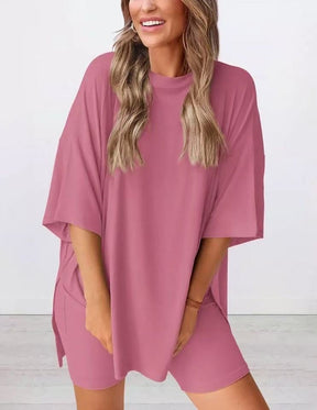 2025 Summer Casual Oversized Shirts Shorts Matching Women's Two Piece Lounge Set