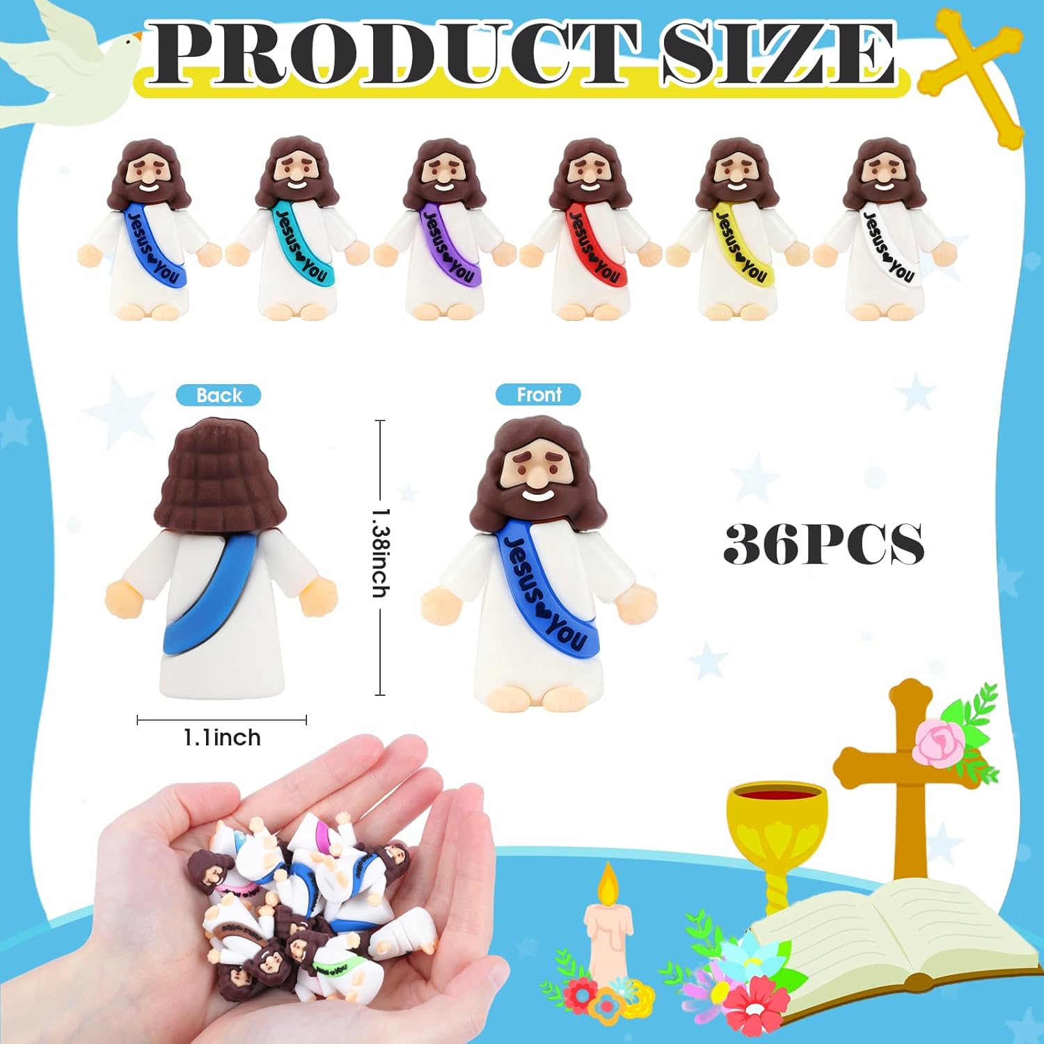 🔥 Little Jesus Figurines in Bulk, Pocket Jesus Loves You, Jesus Small Figures, Little Tiny Jesus Figures for Church Christmas Party Favors Baptism Gifts