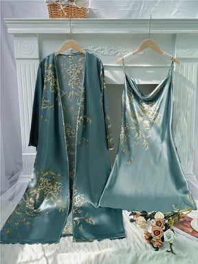 Women'S Small Cherry Print Fashion Sexy Robe And Nightgown 2pcs Set