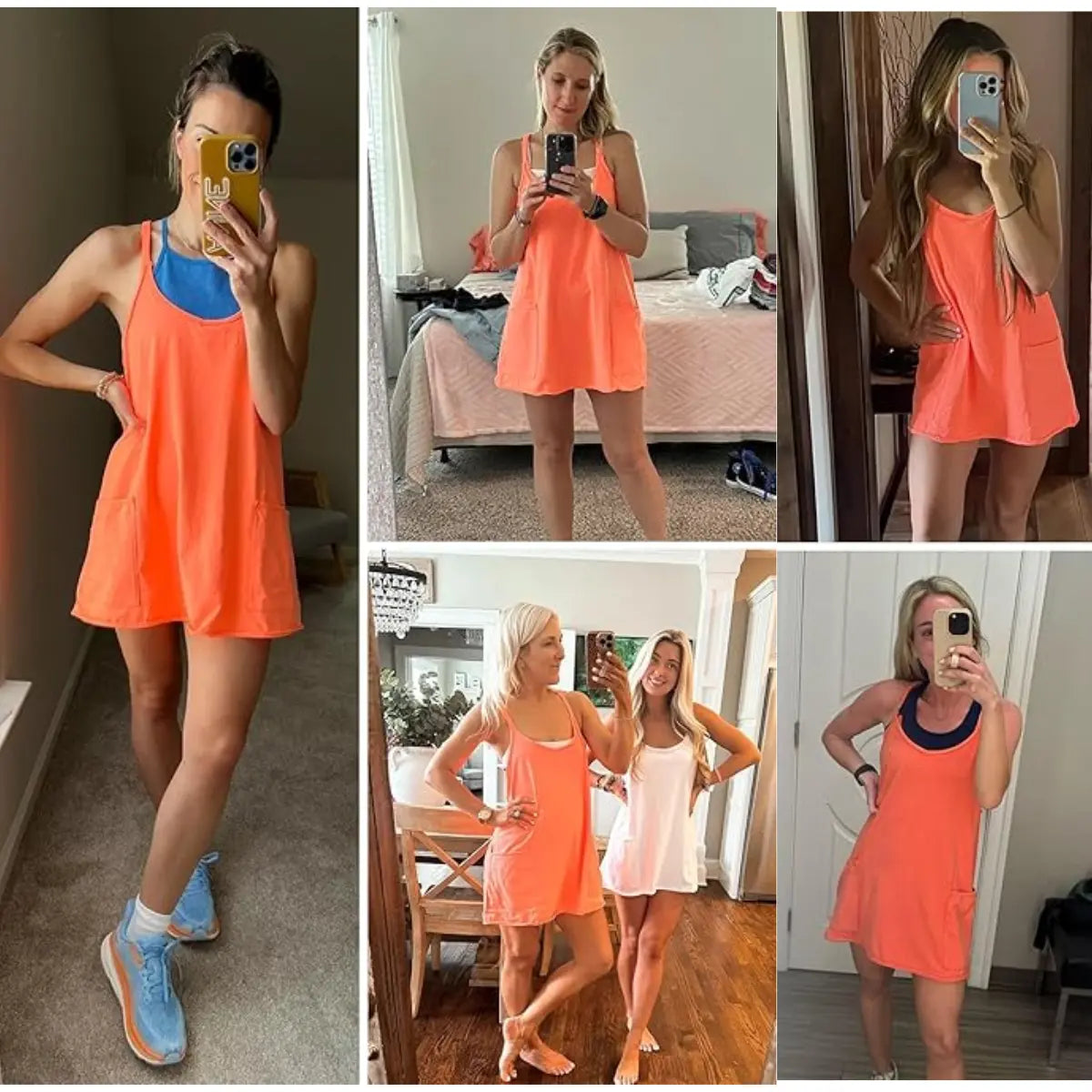 Summer Sleeveless  Mini Dress with Built-in Shorts V Neck Spaghetti Straps Athletic Shorts Tennis Dress with Pockets