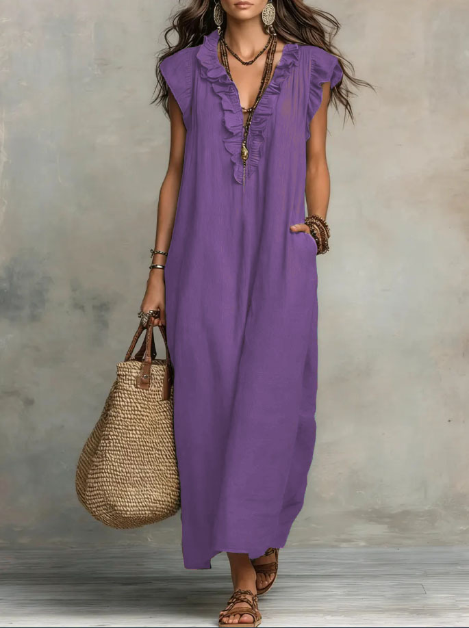 Elegant flowing sleeve floor-length dress