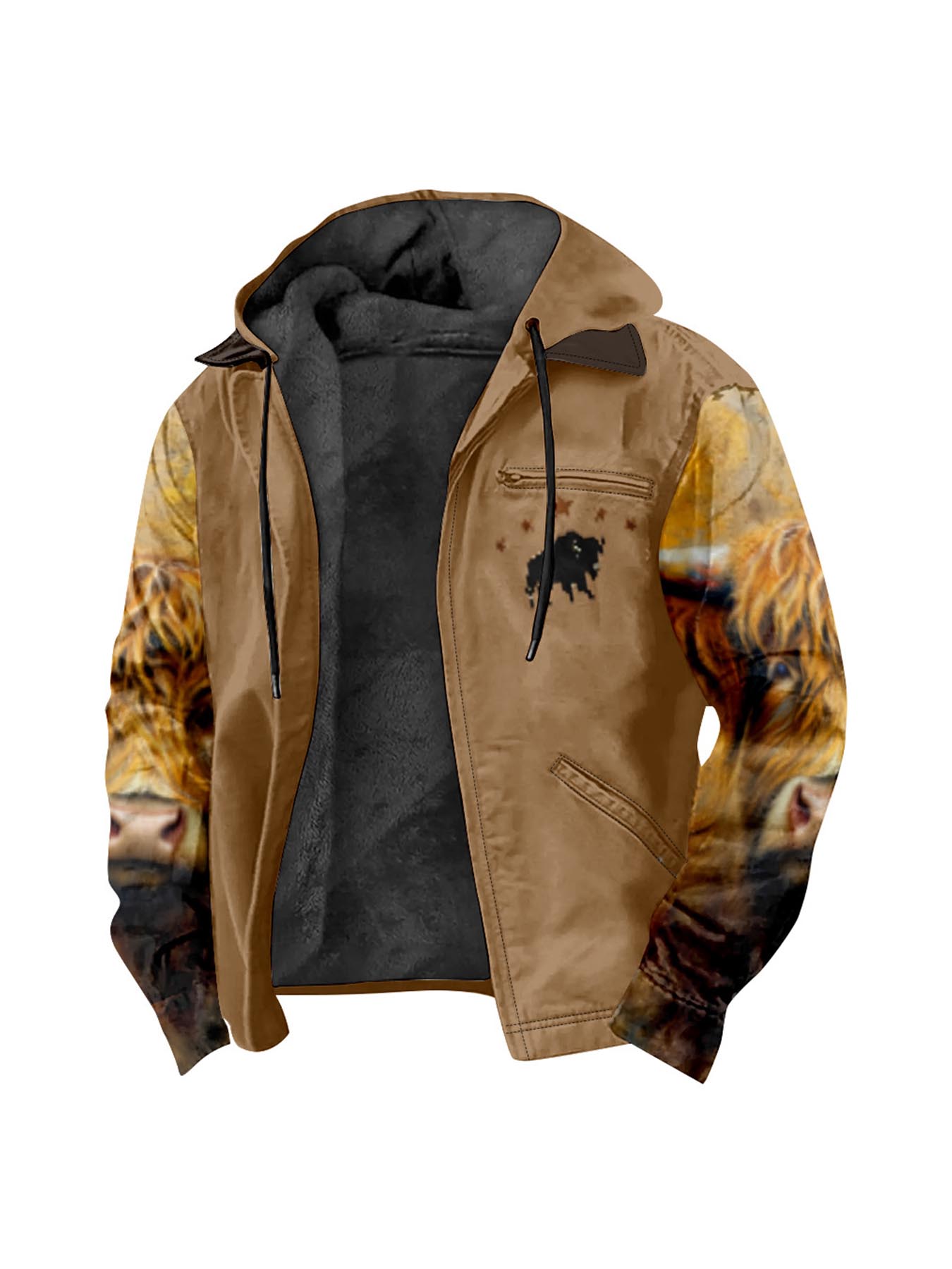 Men'S Winter Zipper Hooded Jackets - Deer Head Pattern Hoodies With Zipper Opening, Pocket, Retro Style Hooded Sweatshirts,