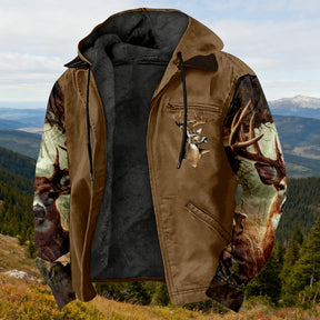 Men'S Winter Zipper Hooded Jackets - Deer Head Pattern Hoodies With Zipper Opening, Pocket, Retro Style Hooded Sweatshirts,