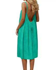 Knee-Length Solid Color Backless Cami Dress