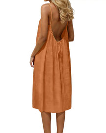 Knee-Length Solid Color Backless Cami Dress