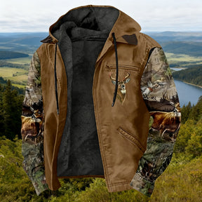 Men'S Winter Zipper Hooded Jackets - Deer Head Pattern Hoodies With Zipper Opening, Pocket, Retro Style Hooded Sweatshirts,