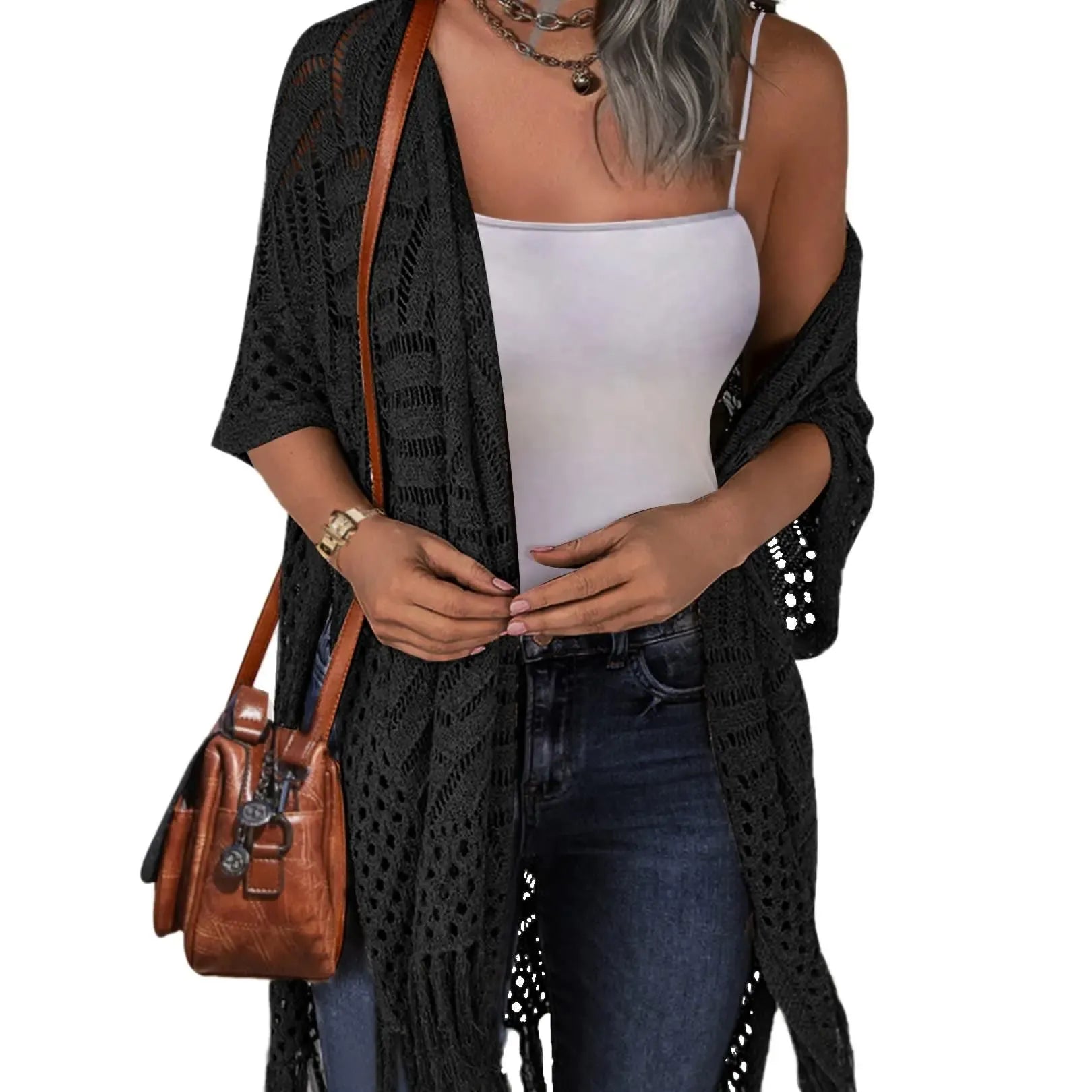 Womens Knit Cardigan Oversized Open Front Outwear New Spring & Summer Hollow Out Crochet Tassel Lightweight Kimonos Sweater Outdoorfun 2026 Womenswear Overall Style Knitwear Piece Tops thin