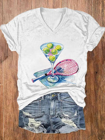 Women's Funny Tennis Tennis Lover Print V-Neck T-Shirt