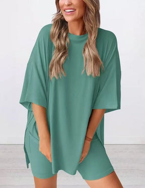 2025 Summer Casual Oversized Shirts Shorts Matching Women's Two Piece Lounge Set
